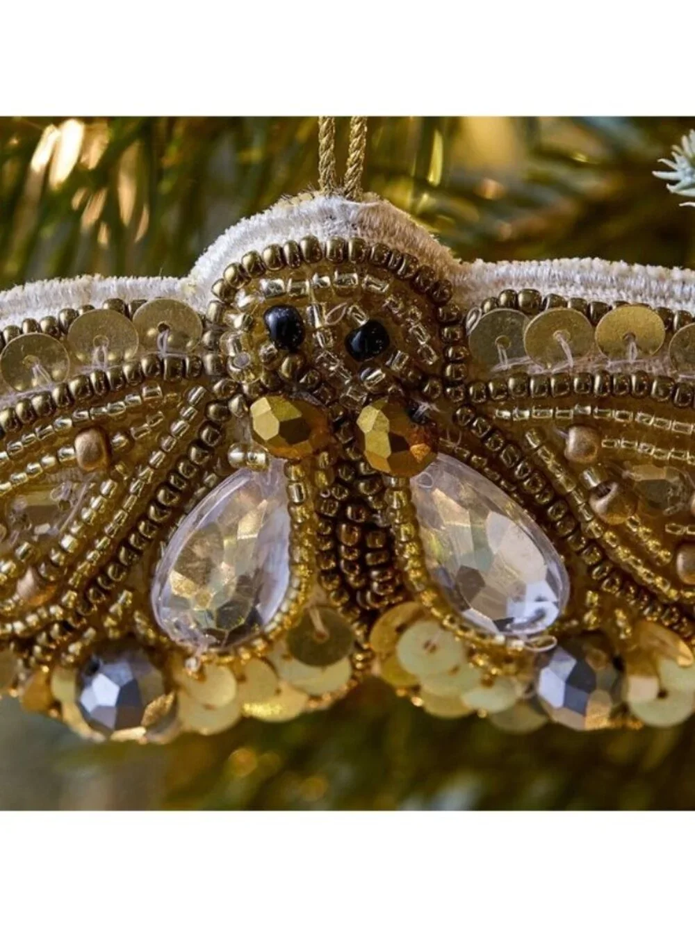 West Elm Embroidered Flying Bee Ornament NEW Christmas Holiday Beaded Boho
